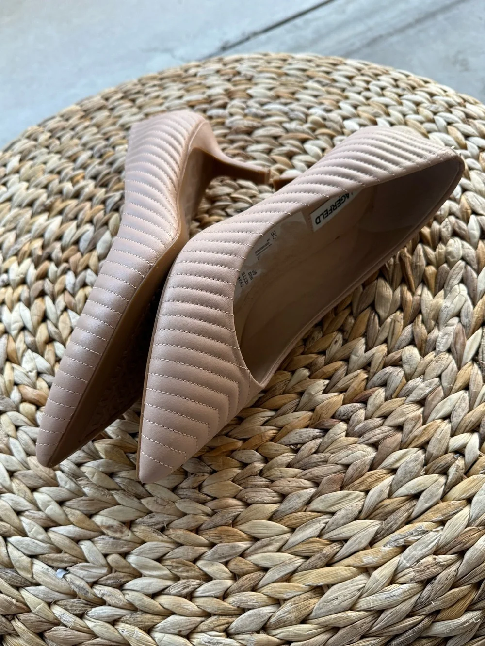 Karl Lagerfeld Quilted Pointed Toe Flats in Nude - Picture 7 of 7